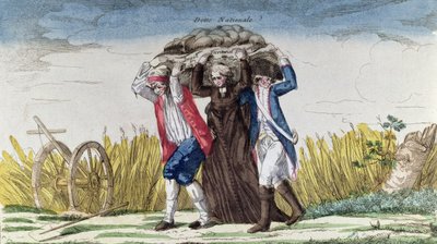 誰もが税金と国家債務の負担を負う、1789年頃（カラー彫刻） 作： French School