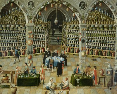 18世紀初頭の薬剤師の検査（オイル） 作： French School