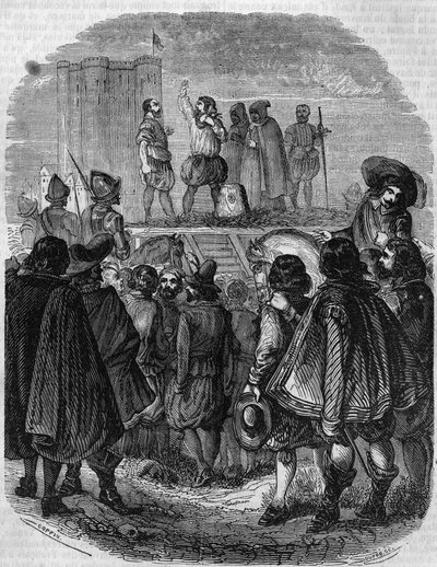 シャルル・ド・ゴンタウト・ビロンの処刑（1602年）：ブルゴーニュ総督（1562年～1602年）のマレシャル、シャルル・ド・ゴンタウト・ビロン。 作： French School