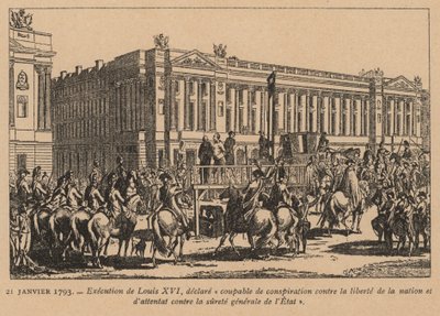 フランス国王ルイ16世の処刑、パリ、フランス革命、1793年1月21日（エングレーヴィング） 作： French School