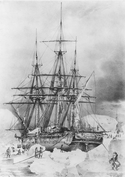 1837-38年のデュモン・デュルビルの南極探検（リトグラフ 作： French School