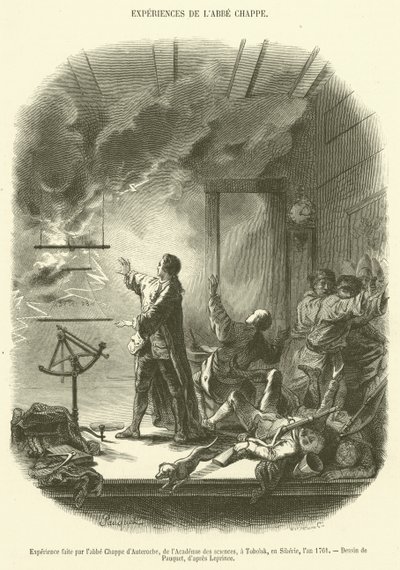 1761年、科学アカデミーのシャペ・ドートロシュ氏がシベリアのトボリスクで行った体験（版画 作： French School