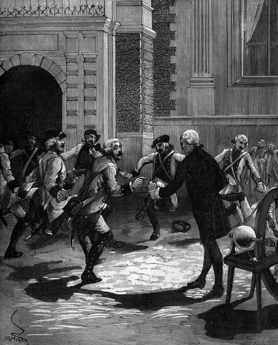 フランスの物理学者Abbe Jean Antoine Nollet (Jean-Antoine) (1700-1770)がヴェルサイユ宮殿で行ったライデンのボトルの体験では、180個のガードが同時に打たれていた。1746年のことである。 作： French School