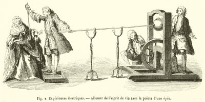 電気の実験、剣の先でワインスピリットを点灯（彫刻 作： French School