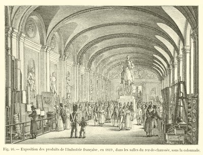 1819年、1階の吹き抜けのホールにあるフランスの工業製品の展示 作： French School