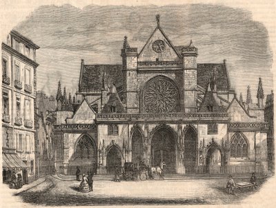 パリのサンジェルマン教会の外観 - Edmond Texier 1852年の "Tableau-de-Paris "のエングレーヴィング。 作： French School