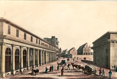 Vista exterior da escola de medicina em Paris sob o consulado (1799-1804). Gravura do século XIX. Coleção privada. 作： French School