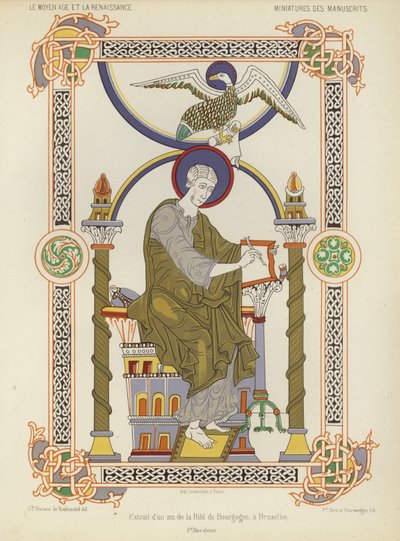 ブリュッセルのベルギー王立図書館の写本からの抜粋 (chromolitho) 作： French School