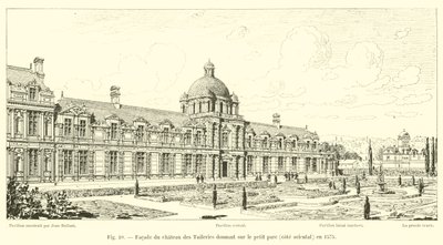 1575年に東海岸の小さな公園を見下ろすチュイルリー城のファサード 作： French School