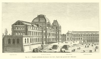 1650年頃のルーブル美術館の西側のファサード。シルヴェストルによる彫刻後 作： French School