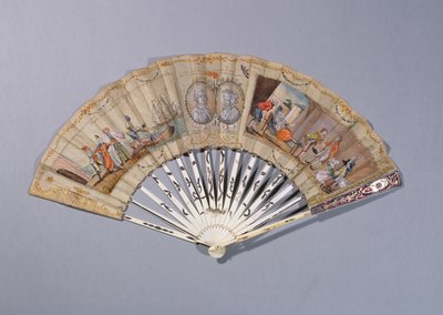 カリオストロ伯爵夫人のイラストが描かれたファン、1786年頃（紙と象牙にガッシュ） 作： French School