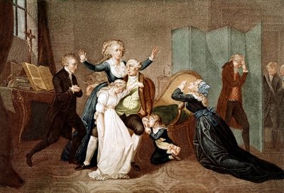 1793年1月20日、神殿での家族によるルイ16世との別れ - ルイ16世が神殿で処刑される前夜、家族（マリー・アントワネットとその子供たち、マリー・テレーズまたはマダム・ロワイヤル（1778-1851）、ルイ17世（1785-1795））との最後の面会を果たした。 作： French School