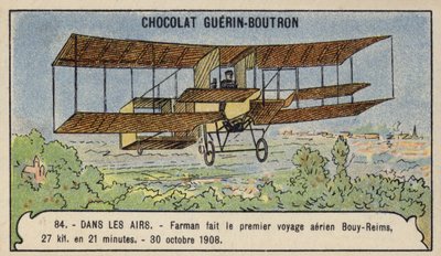 1908年10月30日、ヨーロッパで初めて飛行機のクロスカントリー飛行を行ったファルマン（フランス・ブーイからランスへ）（クロモリ写真 作： French School