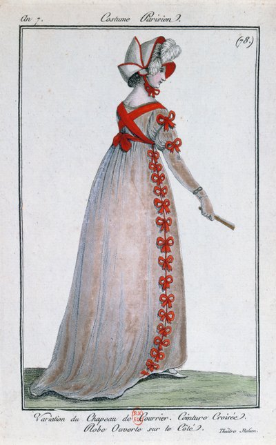 1799年頃のパリのレディースドレスのファッションデザイン 作： French School