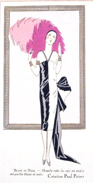 雑誌「Art, Gout, Beaute」に掲載されたポール・ポワレ（1879-1944）のイブニングドレス「Blanc et Noir」のファッションデザイン 作： French School