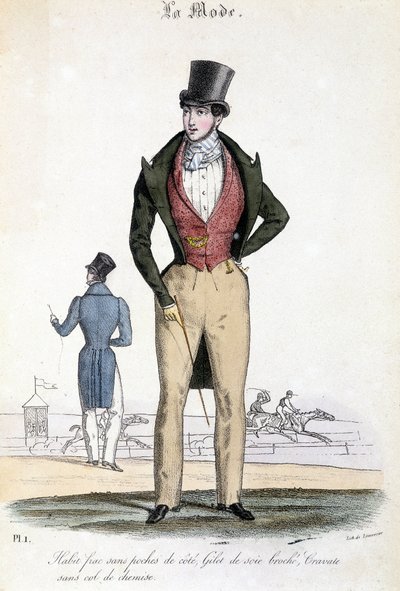 1829年の男性的ファッション - "Les Modes "に見る 作： French School