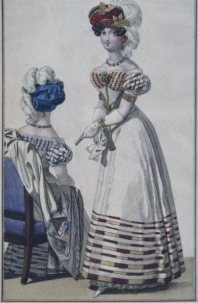 ファッションプレート、パリ、ルプティクーリエデダムのイラスト、1820年頃（カラー彫刻） 作： French School