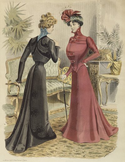 ファッションプレート、リビングルーム、ラヌーヴェルモードのイラスト、1897年（カラー彫刻） 作： French School