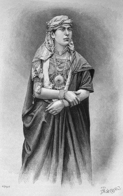 今日シリアからの儀式用のドレスを着たFellaheenの女の子。フェニシア、レバノン、ジューディーへの旅。 1884年、ルイシャルルエミールロルテの1875-1880（bw彫刻） 作： French School