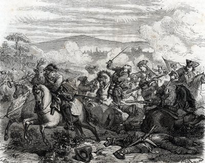 1706年トリノの戦いで瀕死の重傷を負ったフェルディナン・ド・マルサン(エングレービング) 作： French School