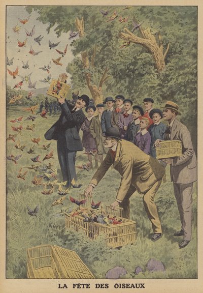 ベルギーでの鳥の祭典（カラーリトグラフ 作： French School