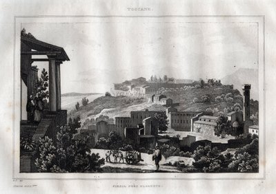 フィエーゾレ - トスカーナ - M. de Norvins, Ch. Nodier 1834-1836による "Picturesque Italy "からのエングレーヴィング。 作： French School