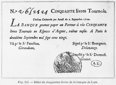 1720年9月2日付のローバンクの50ポンドフランス紙幣 作： French School