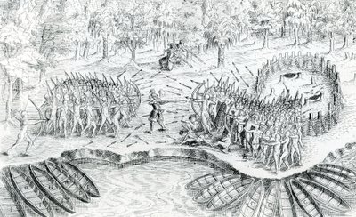 ヒューロンの戦い、サミュエル・ド・シャンプラン、1567年から1635年 作： French School