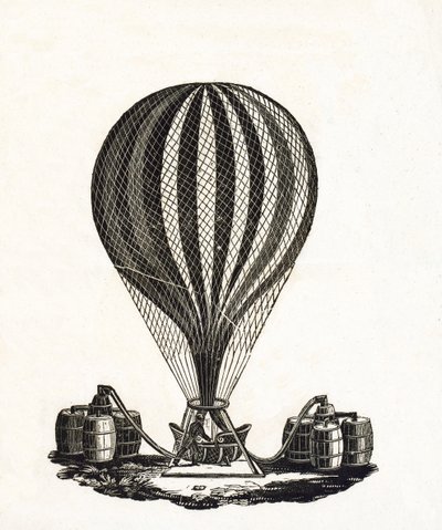 熱気球へのガス充填、1790年頃（木版画 作： French School