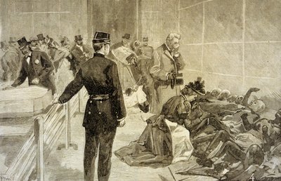 1897年5月4日、パリのバザールデラシャライトでの火災：大災害の後、家族がパレドゥインダストリーで犠牲者を特定 作： French School