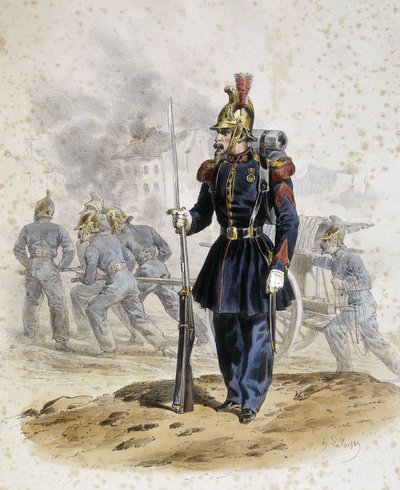 1860年頃の消防士 - ラレッセのドローイング、アール・デコ 作： French School