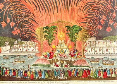 1763年6月20日、王の騎馬像の奉納の機会にルイ15世広場で花火を展示（159166も参照） 作： French School
