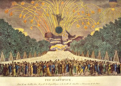 1801年7月14日、平和を祝うパリのグリルドシャイヨで花火大会 作： French School