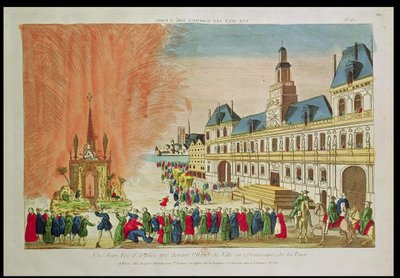1783年、ベルサイユの平和を祝うパリのオテルドヴィル前の花火 作： French School