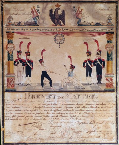 第一帝政期。1813年、マスターオブアームズの証明書。フェンシングの卒業証書、パリ、軍隊博物館 作： French School