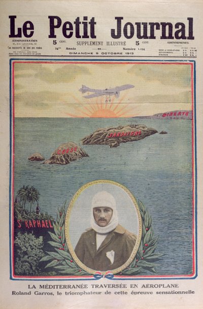 1913年9月23日の地中海の最初の横断、1913年10月5日のルプティジャーナルの表紙イラスト 作： French School