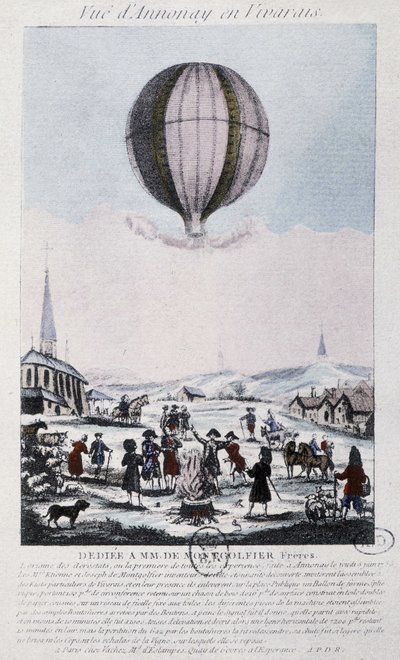 1783年、モンゴルフィエ兄弟のアノネへの初飛行 作： French School