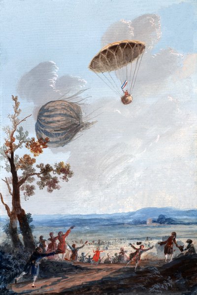 1797年10月22日、パリのモンソー公園でパラシュートで降下した最初の男、1797年 作： French School