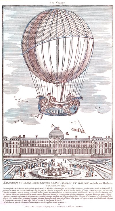 最初の有人水素気球飛行、1783 作： French School