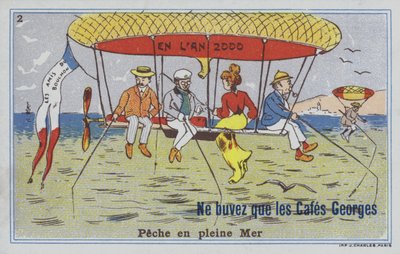 気球での釣り（カラーリトグラフ 作： French School