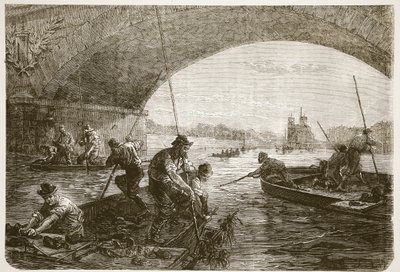 セーヌ川での武器釣り、カッセルのフランスとドイツ間の戦争の歴史、1870年から1871年までのイラスト 作： French School