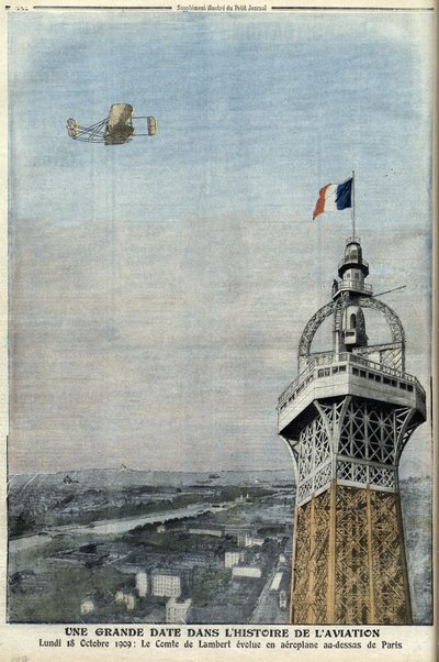 10月18日、パリ上空のランベール伯爵のフライト 作： French School