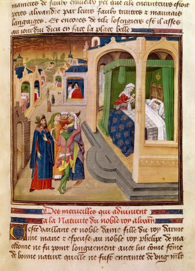 Fol.10rアレキサンダー大王の誕生で起こった不思議（紀元前356-323年）イラスト、ジャンウォークリンの本、グランドアレクサンドル歴史博物館1460 作： French School