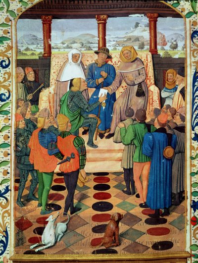Fol.185vシャルル7世（1403-61）ジャンドブイユ（1405-78）によるルジュヴェンセルからジャンヌダルク（1412-31）への文書の提出 作： French School