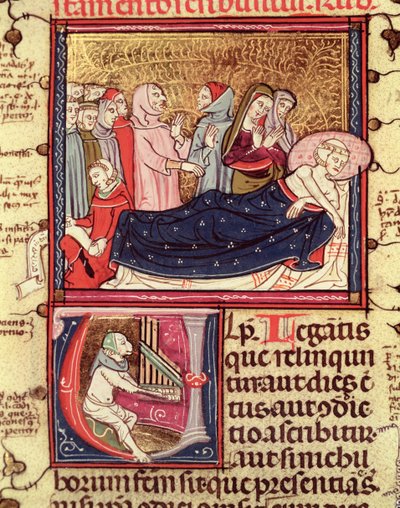 Fol.195v FortiatumのJustinianiからの彼の意志を口述する瀕死の男 作： French School