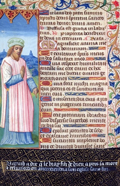 Fol.36v Heures a Rome de Romeからのバルークの肖像画を含むマグニフィカのテキスト 作： French School