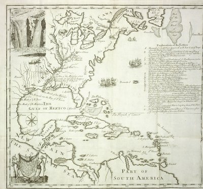 北アメリカの大西洋岸の折りたたみ地図、1714年 作： French School