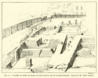 1848年に正義の宮殿で発掘された、サントシャペルの中庭でMアルバートレノア作 作： French School