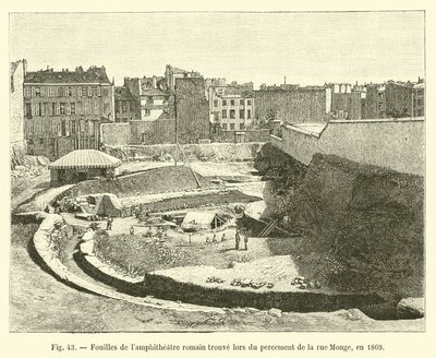 1869年にモンジュ通りの掘削中に発見されたローマ円形劇場の発掘調査 作： French School