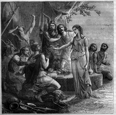 紀元前600年のマルセイユの財団 - Fondation de Marseille, 600 BC: ギリシャの船乗りが到着した日、ナムスの首長が食事を催し、その際に娘のギュプティスが杯を持って妻を選ぶことになった。ギリシャ人は招待された 作： French School